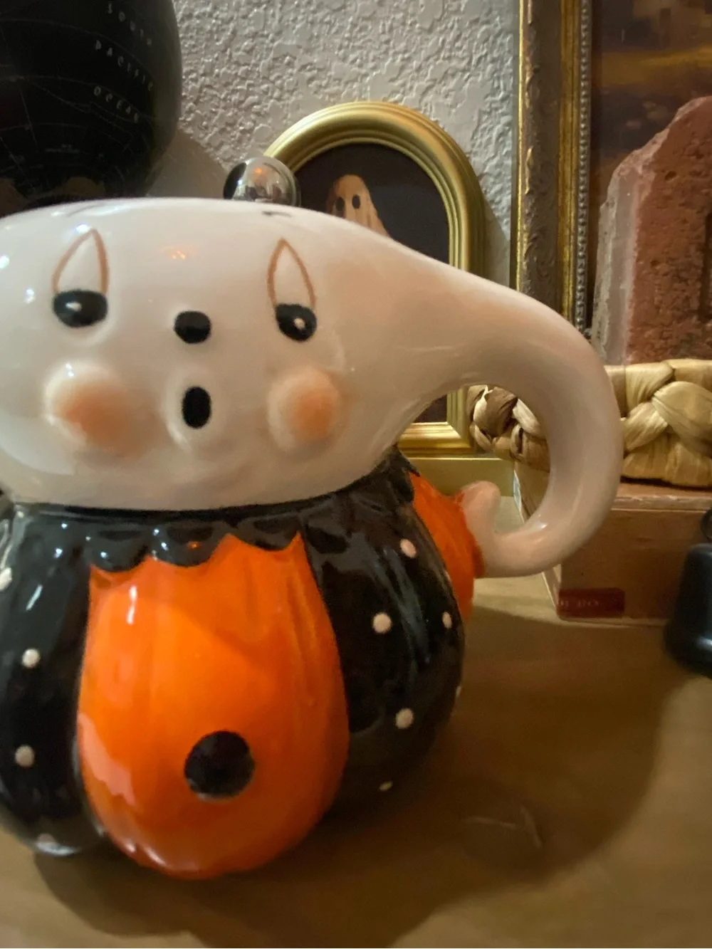 Johanna Parker Halloween Ghost Pumpkin Ceramic Mug - Orange & Black